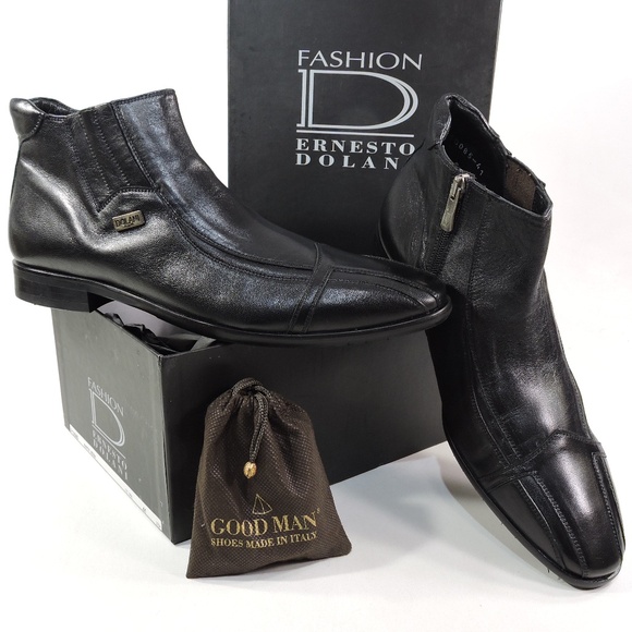 ERNESTO DOLANI 🇮🇹 MEN'S BLACK SOFT LEATHER WINTER ANKLE BOOTIE - Picture 2 of 8